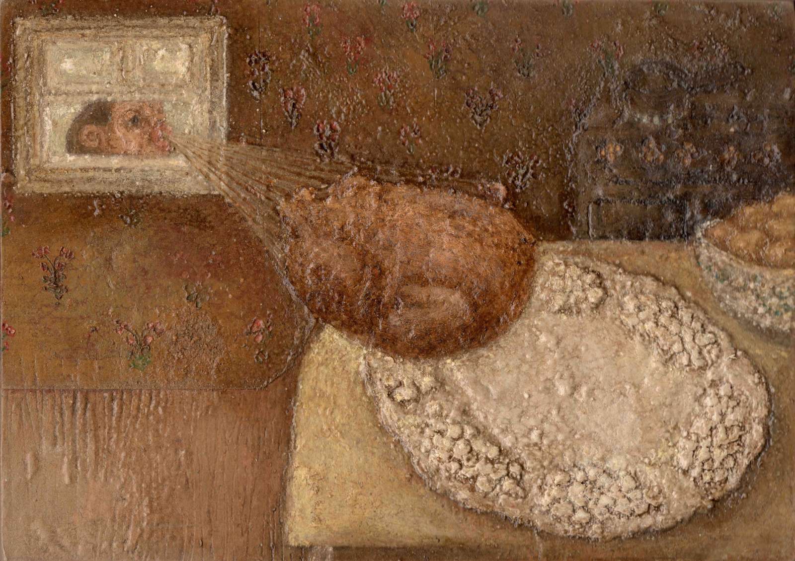 Plum Cloutman, 'Window Hoover', 2024. Pastel, watercolour pencil and oil on paper mounted on box board, 12.5 x 17.5cm.