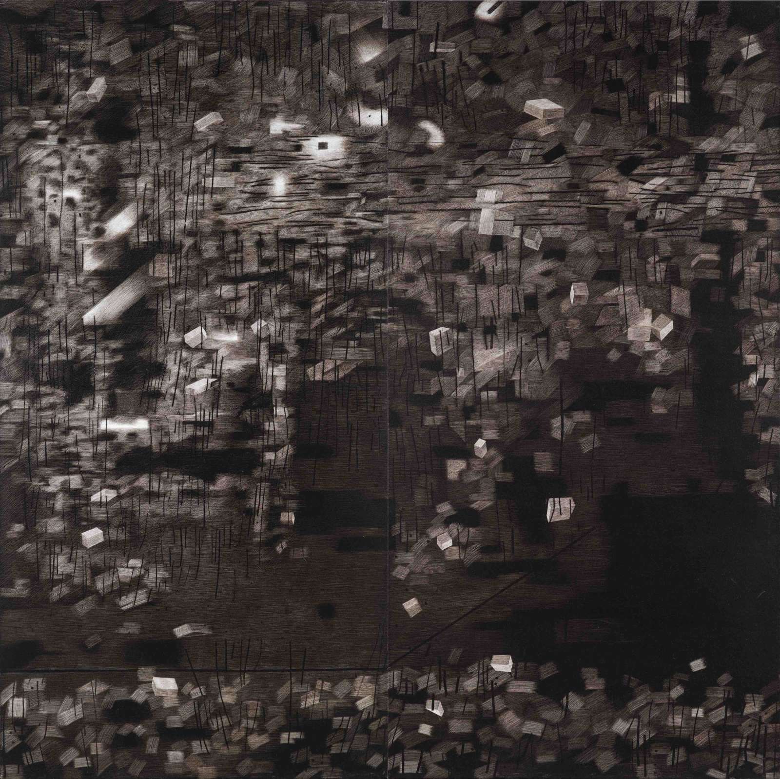 Rameshwar Broota, 'Untitled (Diptych)', 2023. Oil on canvas, scraped with blade, 80 x 80 in.