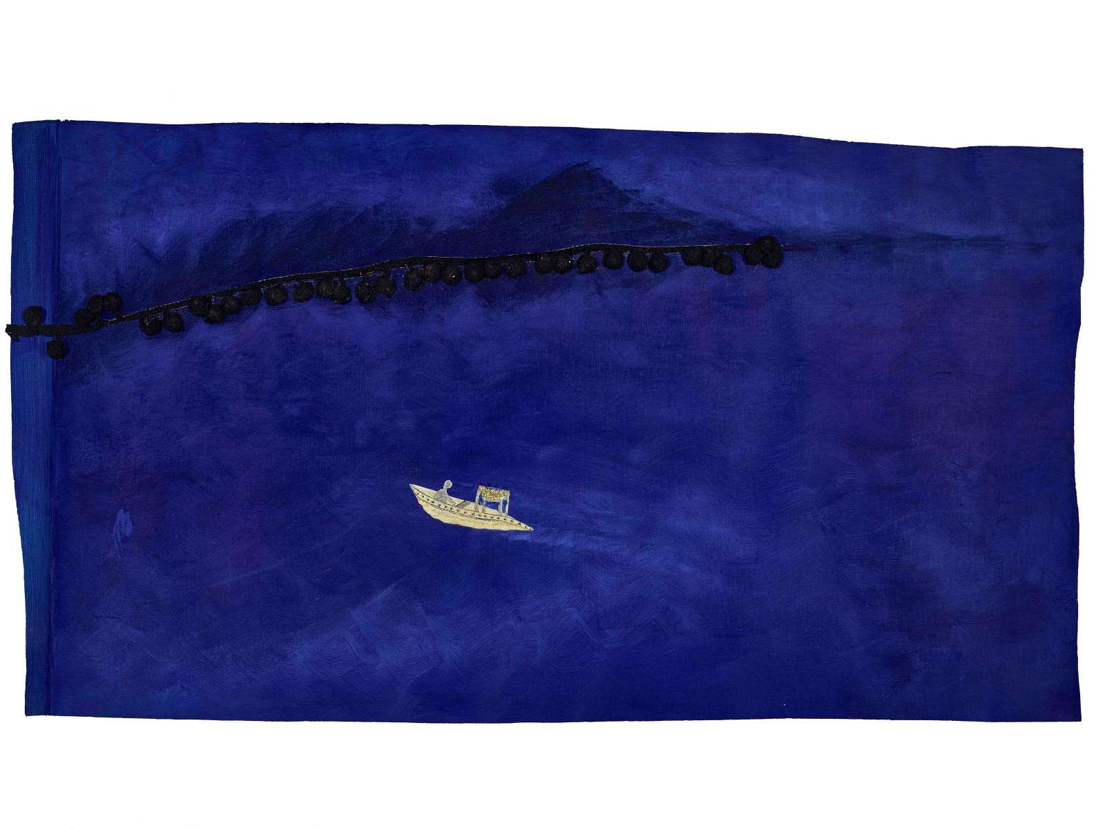 Fathi Hassan, 'The Migrant... Where everything is possible', 2023. Mixed media on paper, 42 x 79cm.