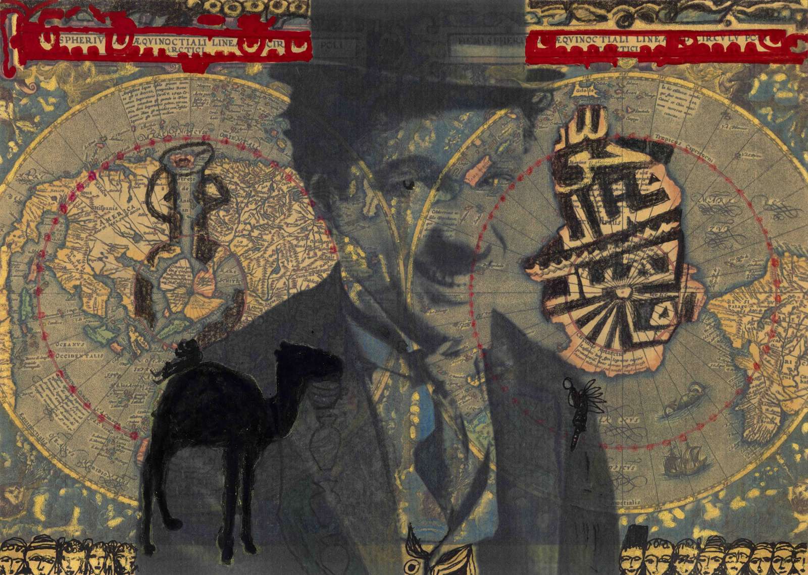 Fathi Hassan, 'Trail Blazers (Charlie Chaplin)', 2023, mixed media on paper, 40 x 30cm.
