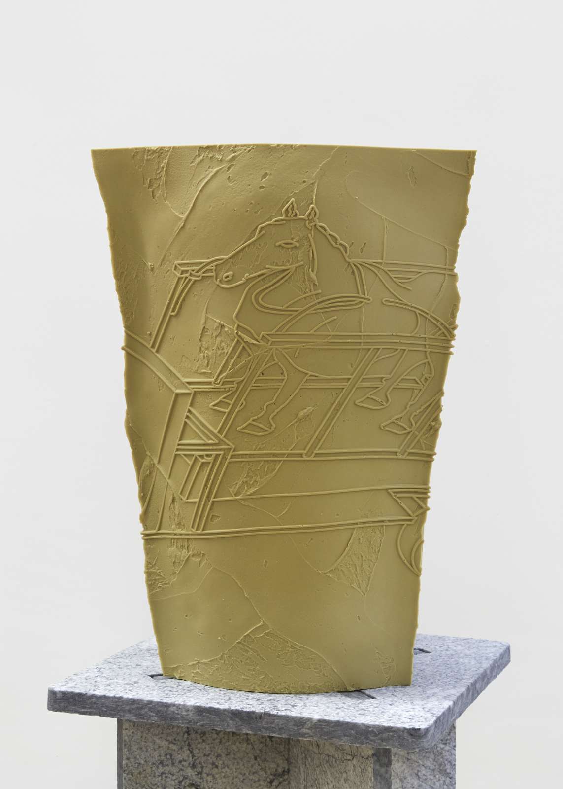 James Fuller, 'The cart before the horse', 2024. Patent Application Publication US 2023/0228260 A1, rotationally moulded beeswax, carnauba wax and calcium carbonate, 48(H) x 35(W) x 35(D) cm.