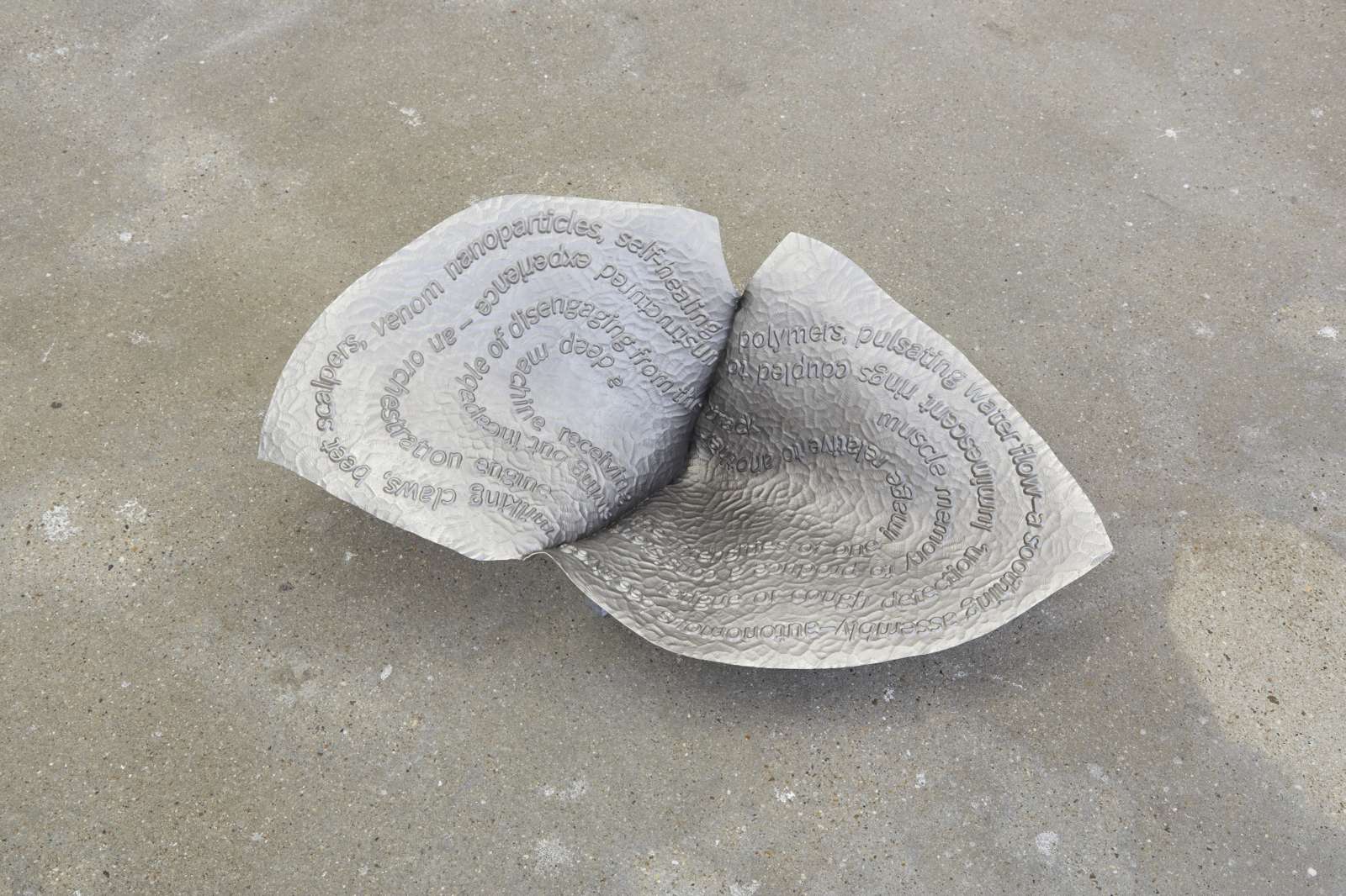 James Fuller, 'Slow scroller (a soothing assembly)', 2024. Nickel plated copper, 60(L) x 33(W) x 18(D) cm.
