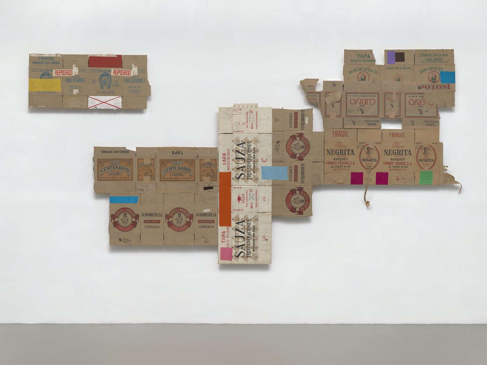 Robert Rauschenberg, 'Night Post / ROCI MEXICO', 1985. Acrylic, fabric and tape on cardboard, approx. 214 x 397 x 10 cm. Courtesy Thaddaeus Ropac gallery © Robert Rauschenberg Foundation / ARS, New York 2021.