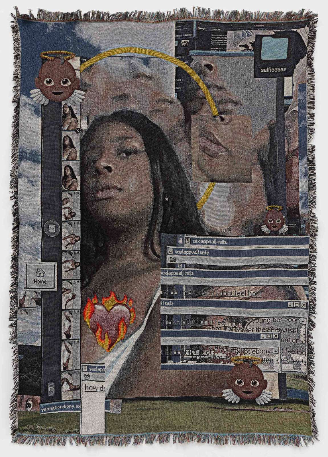 Qualeasha Wood, 'Cloud Backup', 2023. Woven jacquard and glass seed beads 213.4 x 154.9 cm, 84 x 61 in.
