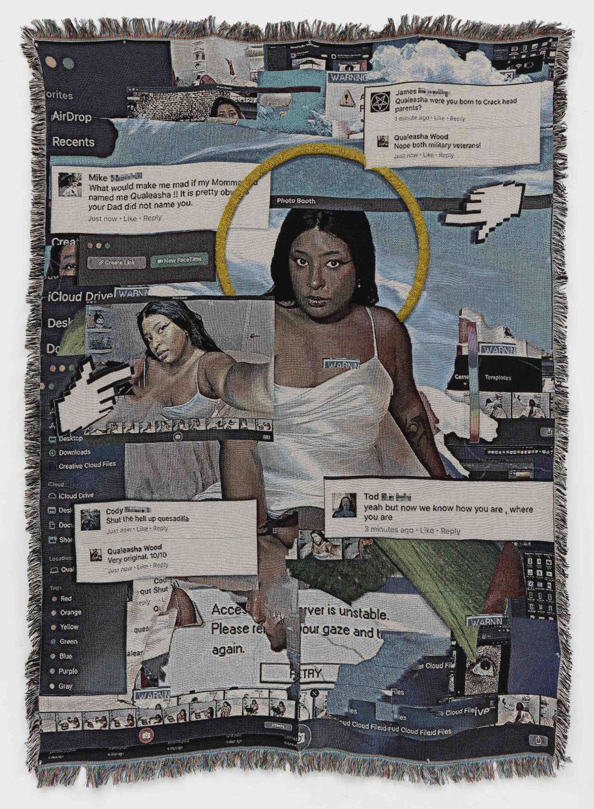 Qualeasha Wood, 'Clout Chasin’', 2023. Woven jacquard and glass seed beads 213.4 x 154.9 cm, 84 x 61 in.