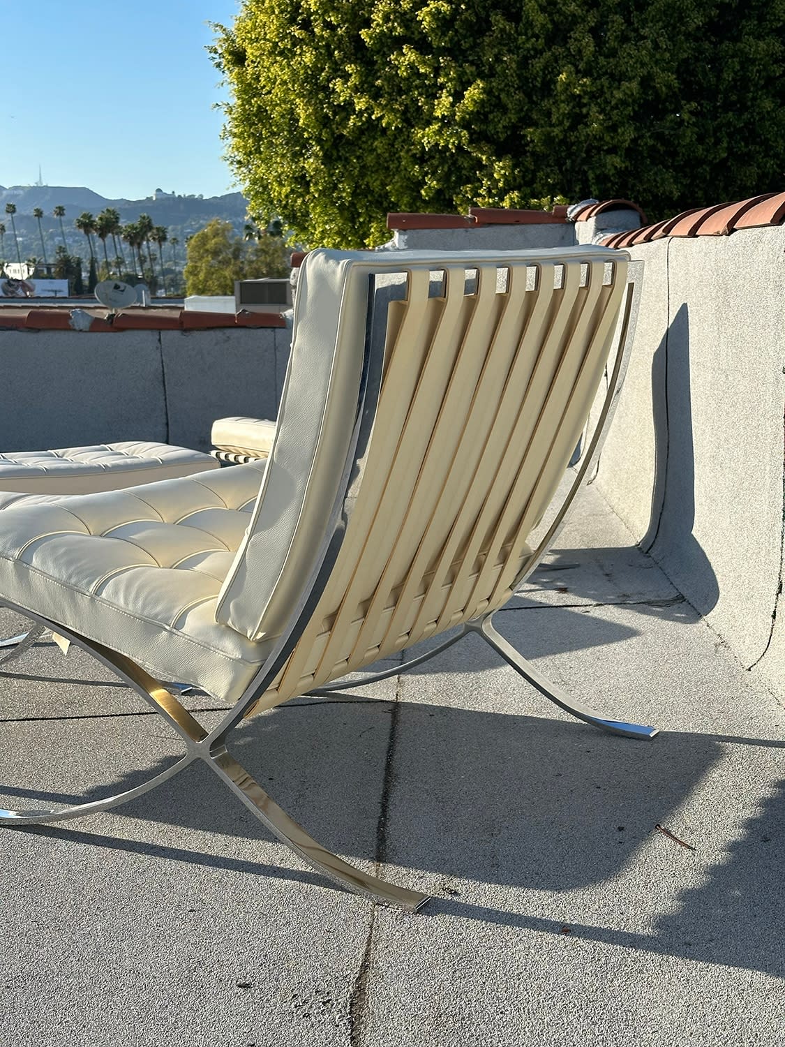Pair of Barcelona Chairs with Otttomans