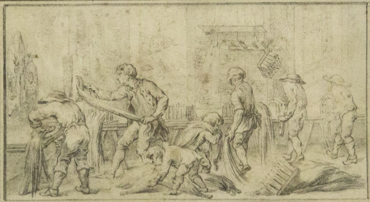 Figures Preparing Hemp in an Interior