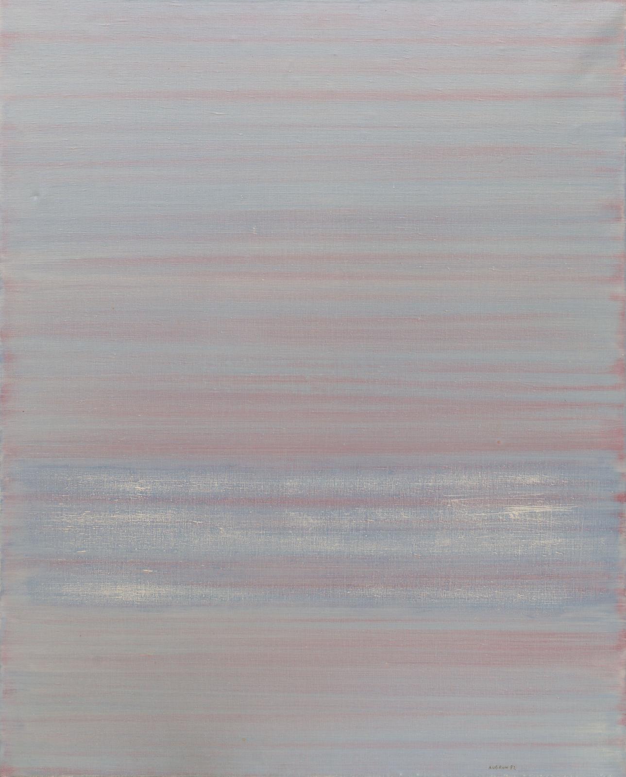 An abstract painting in cool horizontal stripes