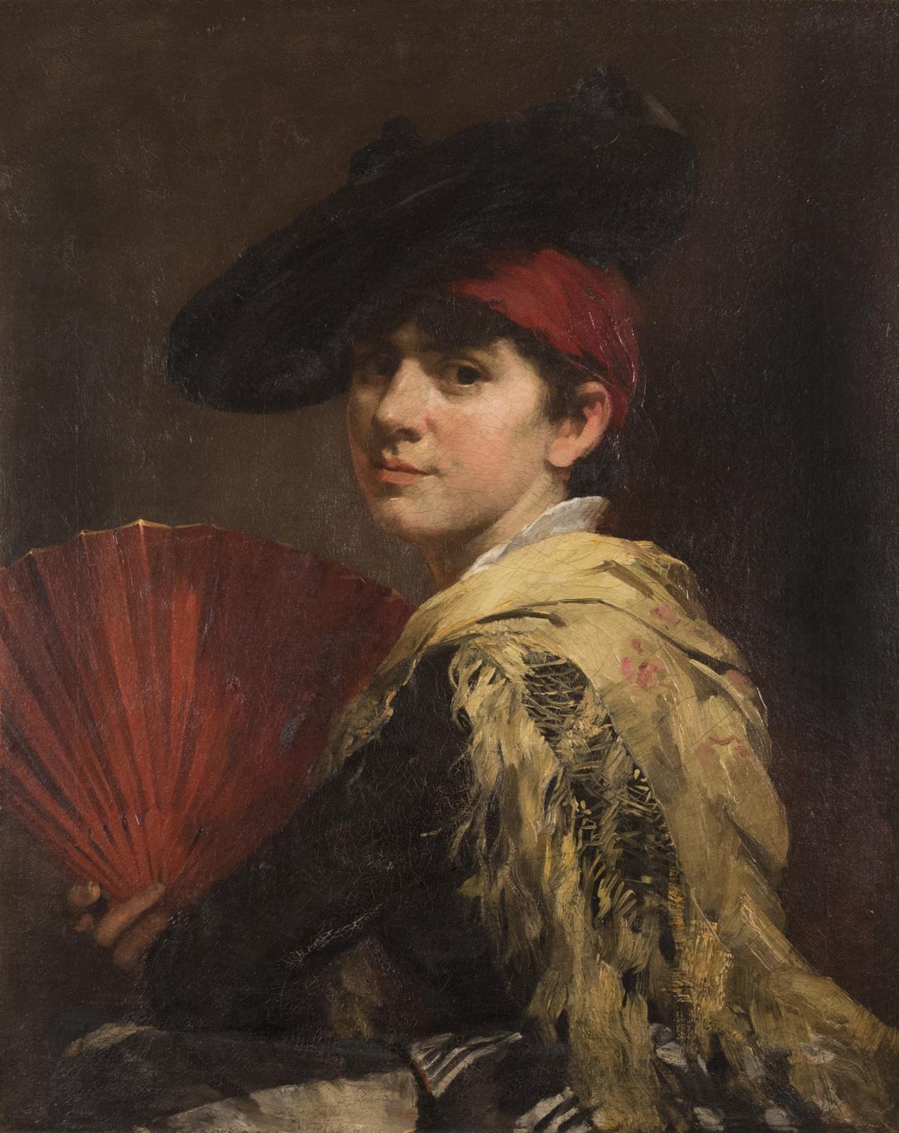 Frederic Porter Vinton, Portrait with Yellow Shawl and Fan, Circa 1880s