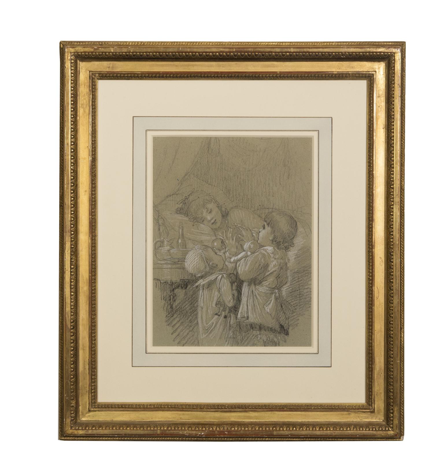 A Woman in Bed, with Two Children Bringing Gifts