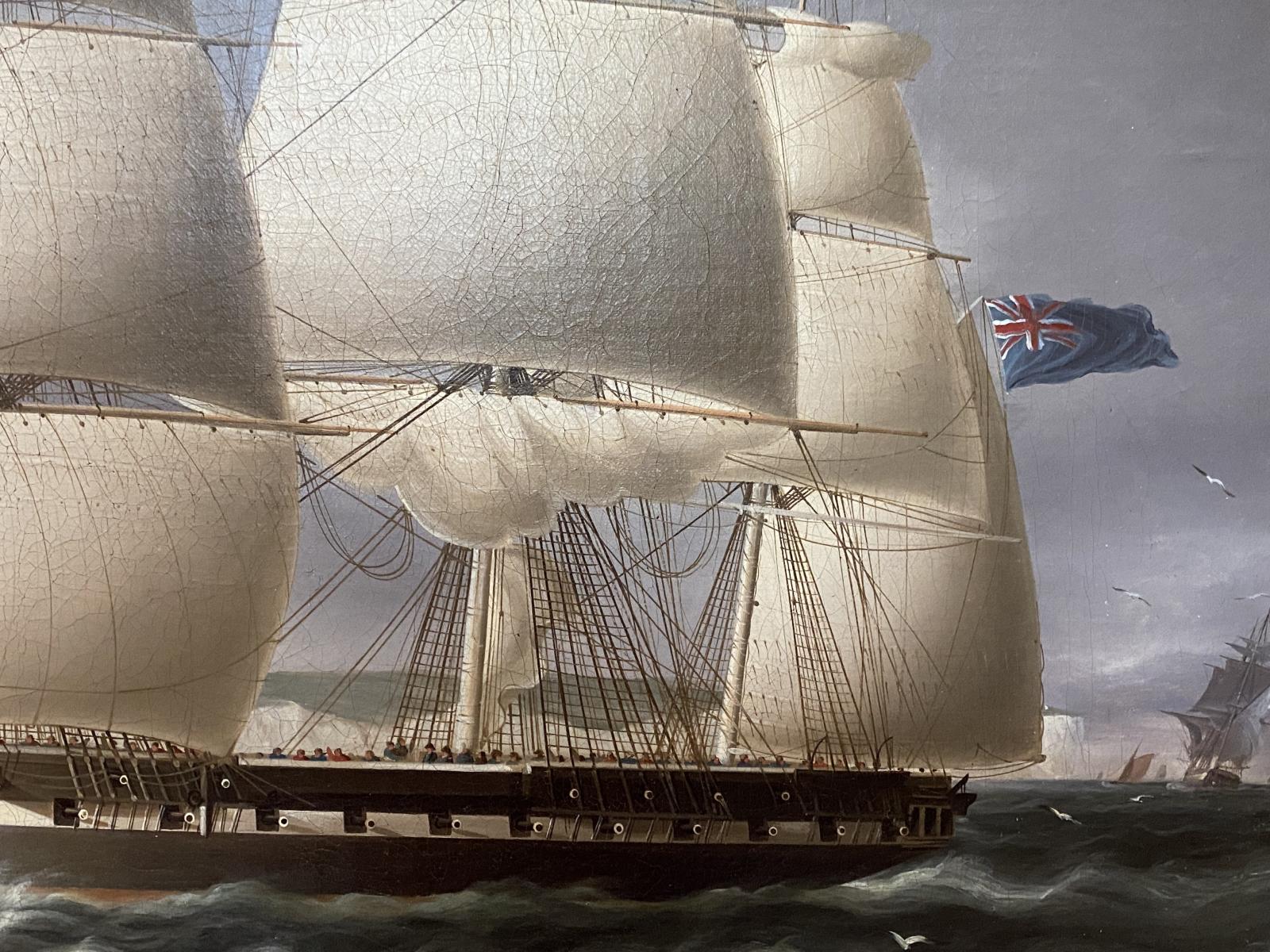 Naval Frigate Sailing Past Dover Castle