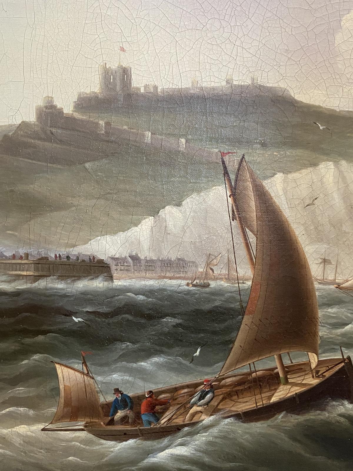 Naval Frigate Sailing Past Dover Castle