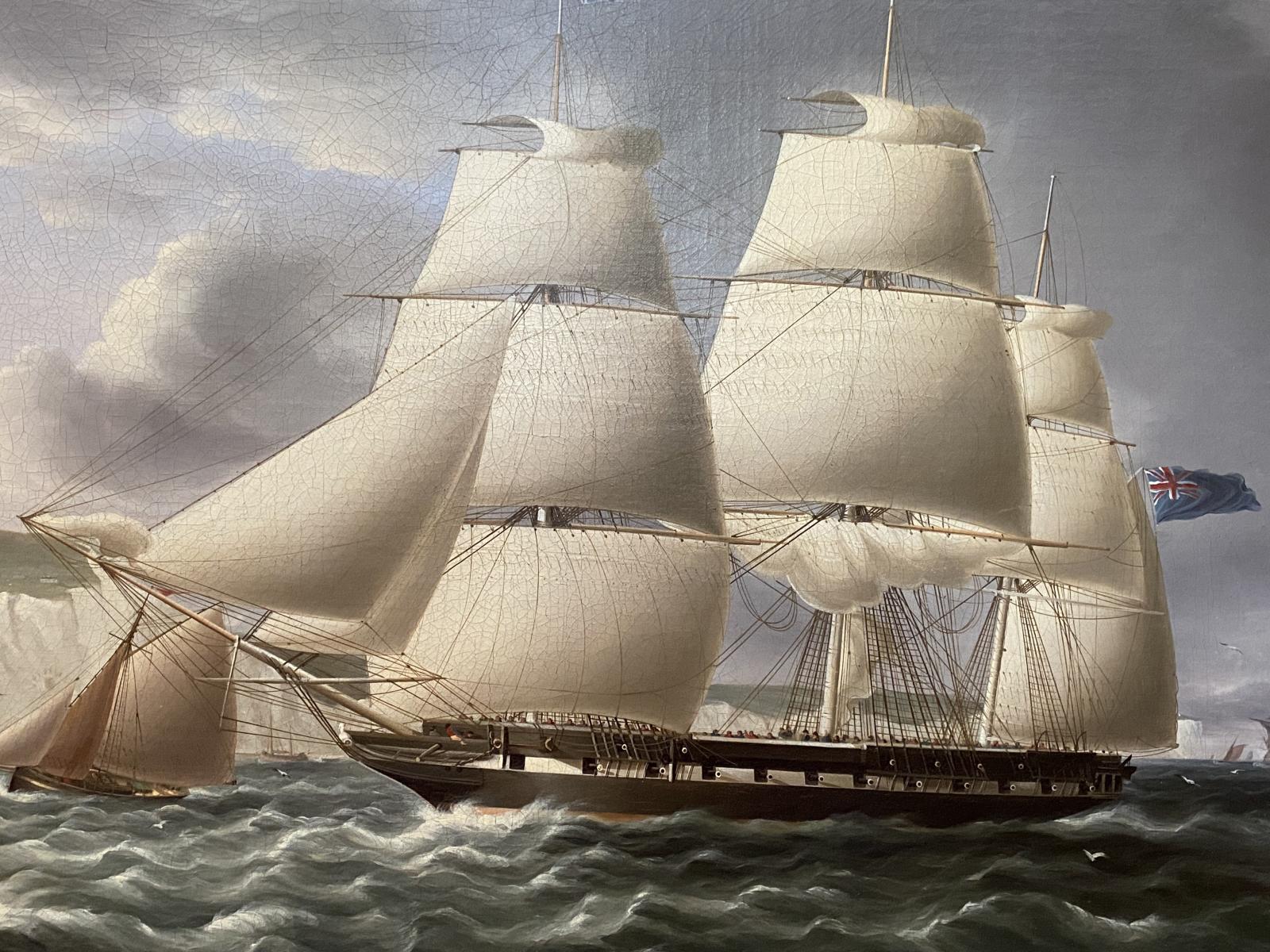 Naval Frigate Sailing Past Dover Castle