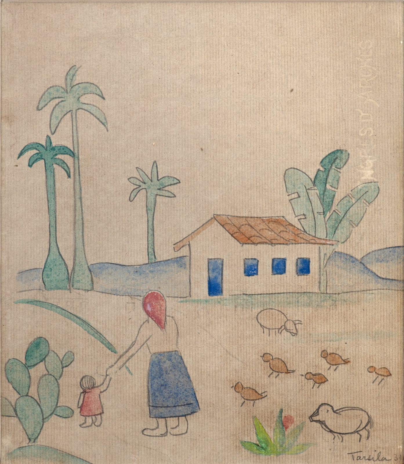 Tarsila do Amaral, Cena de colônia na fazenda (verso: Pé de café com colono carpindo), 1931