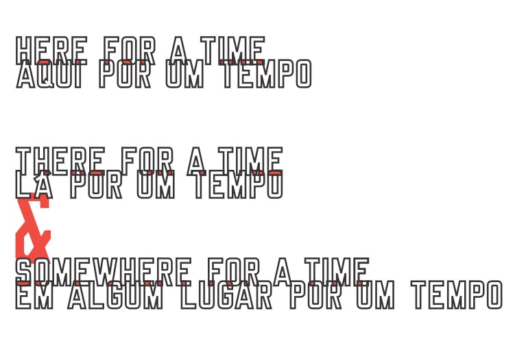 Lawrence Weiner, HERE FOR A TIME AQUI POR UM TEMPO THERE FOR A TIME LÁ POR UM TEMPO & SOMEWHERE FOR A TIME EM ALGUM LUGAR POR UM TEMPO, 2014