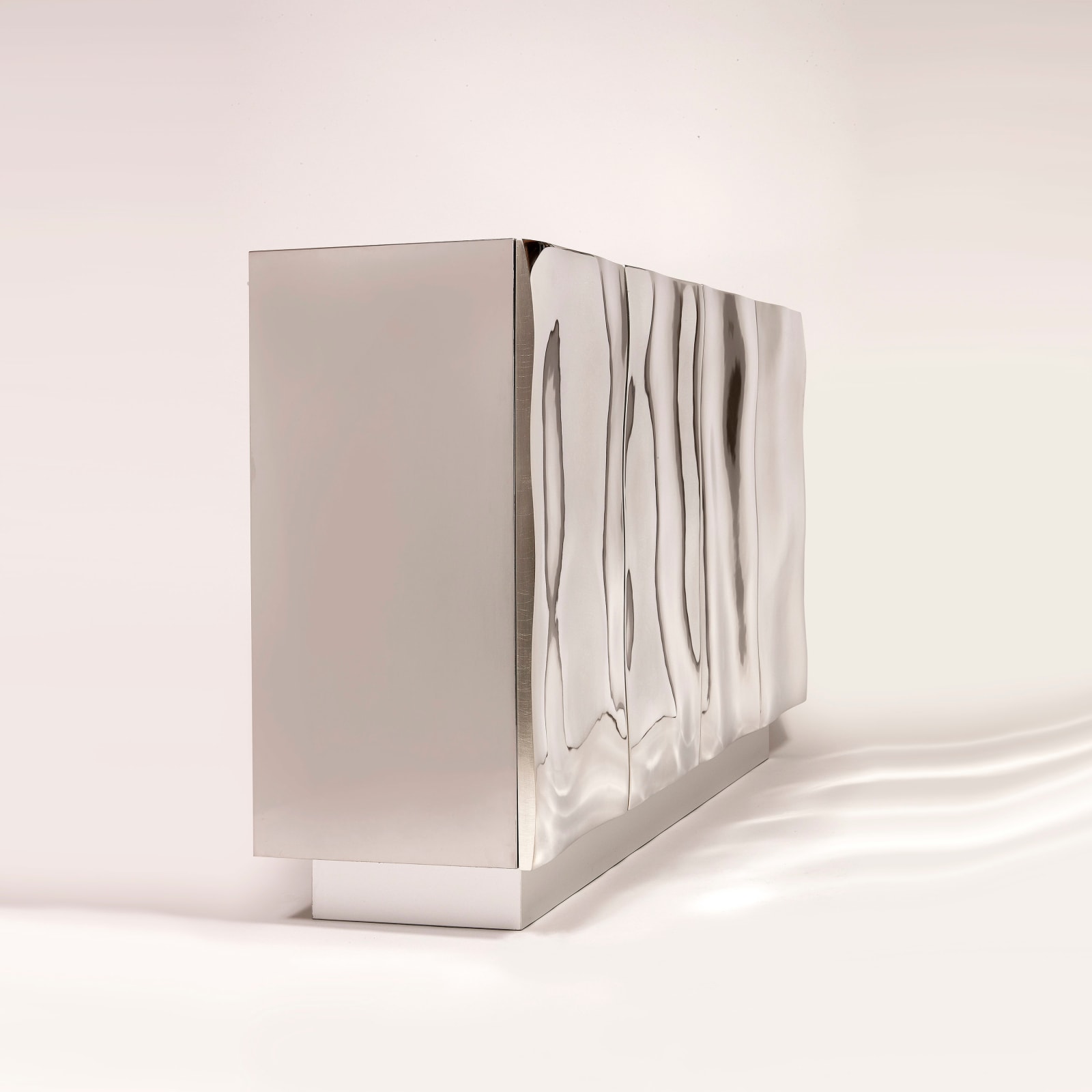 François Corbeau, Mirror Polished Bronze Bas Relief Four Door Credenza, 2022