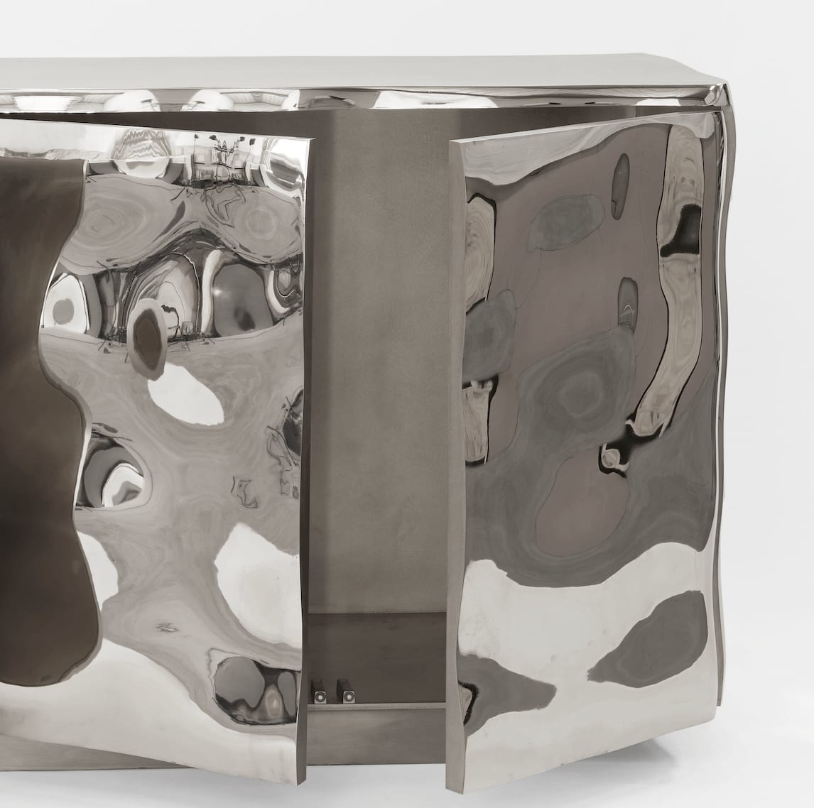 François Corbeau, Mirror Polished Tin Ronde-Bosse Low Cabinet, 2011
