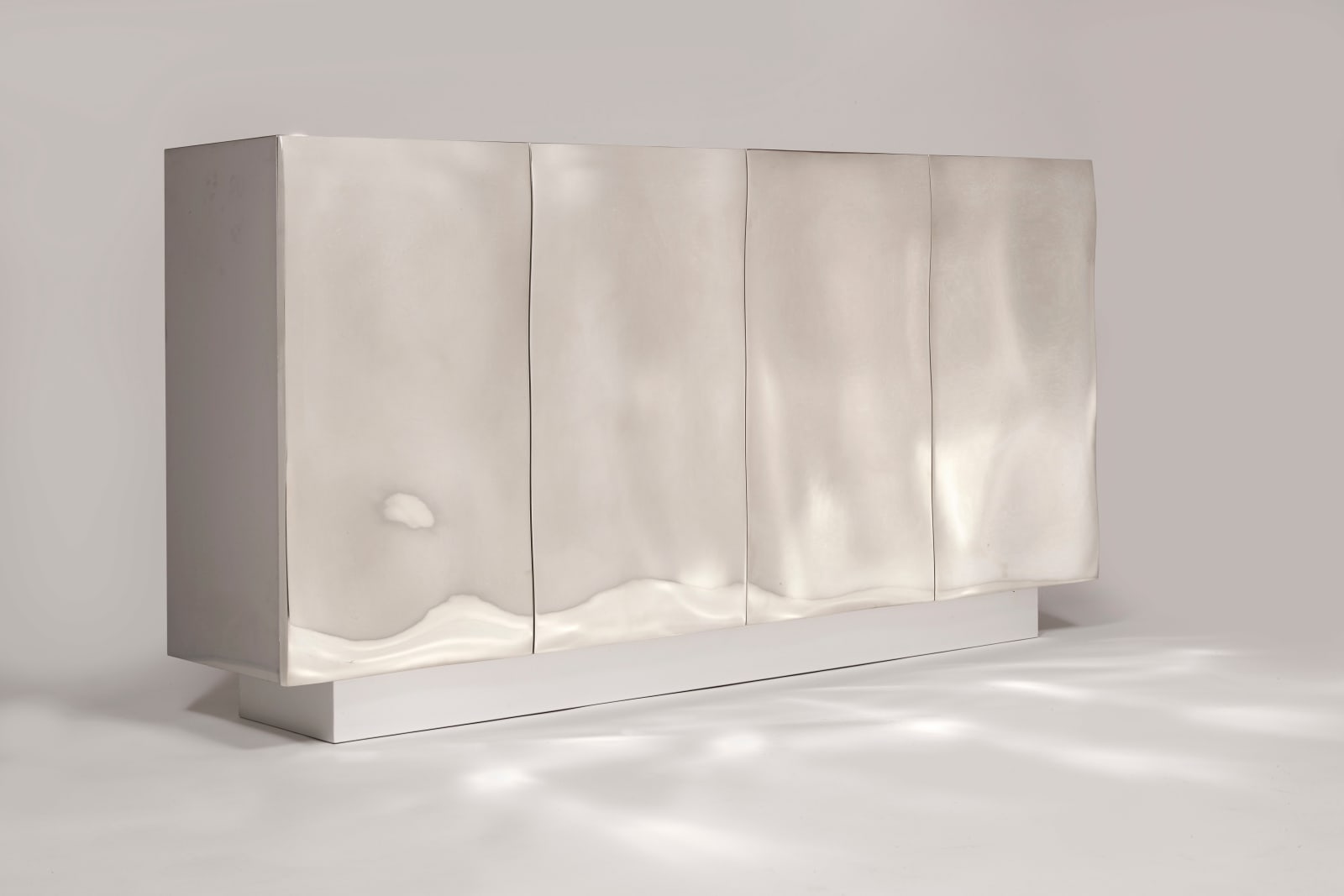 François Corbeau, Mirror Polished Bronze Bas Relief Four Door Credenza, 2022