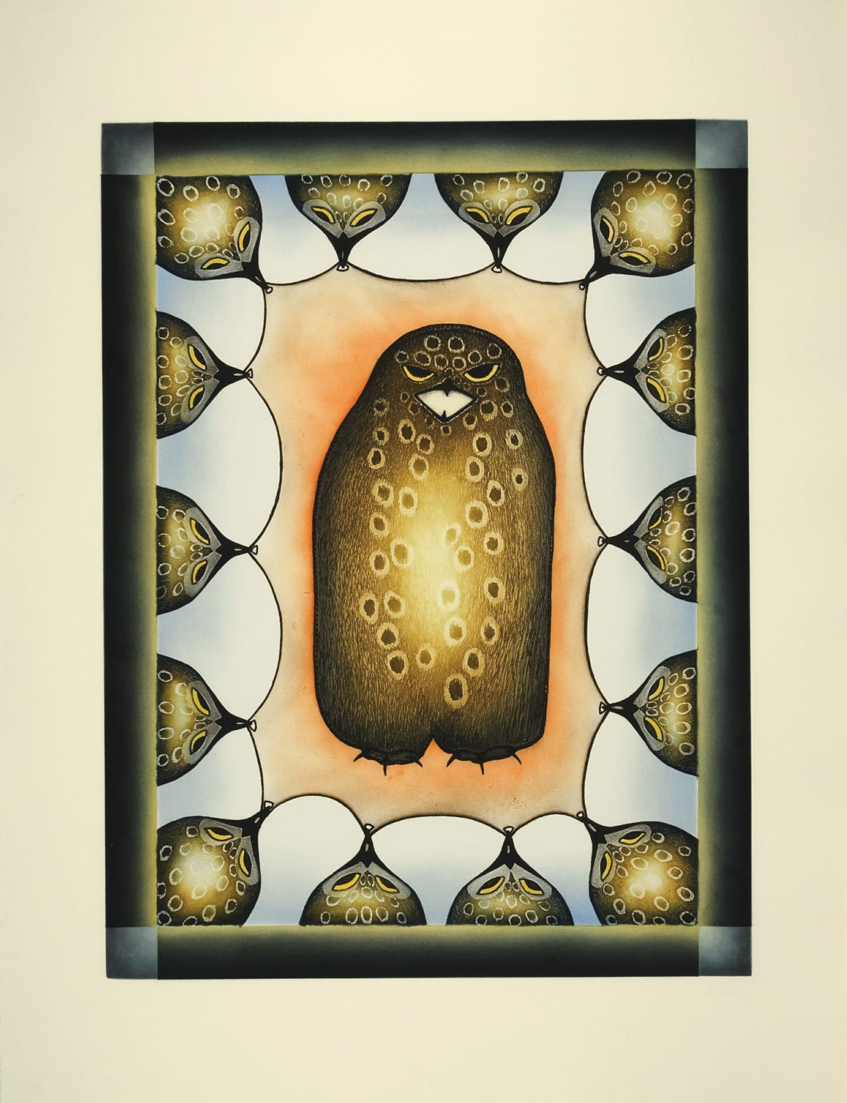Kananginak Pootoogook, Owl On Sealskin, 2009