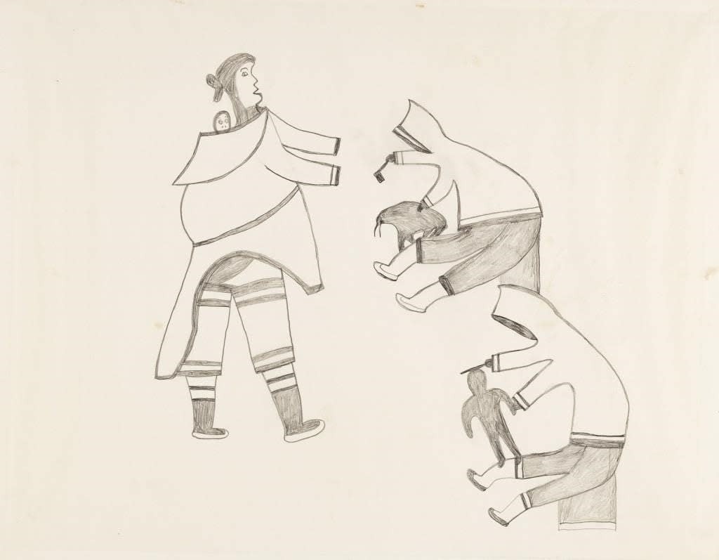 Lucy Qinnuayuak, Family of Artists at Work / famille d'artistes au tavail , ca. 1960-61