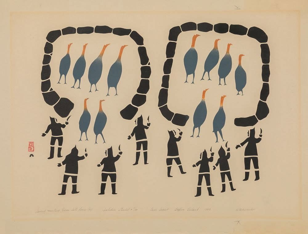 Kiakshuk, Driving Moulting Geese Into Stone Pens, 1960