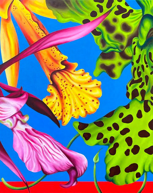 Hayley Youngs, Three Orchids and a Garlic Scape, 2025