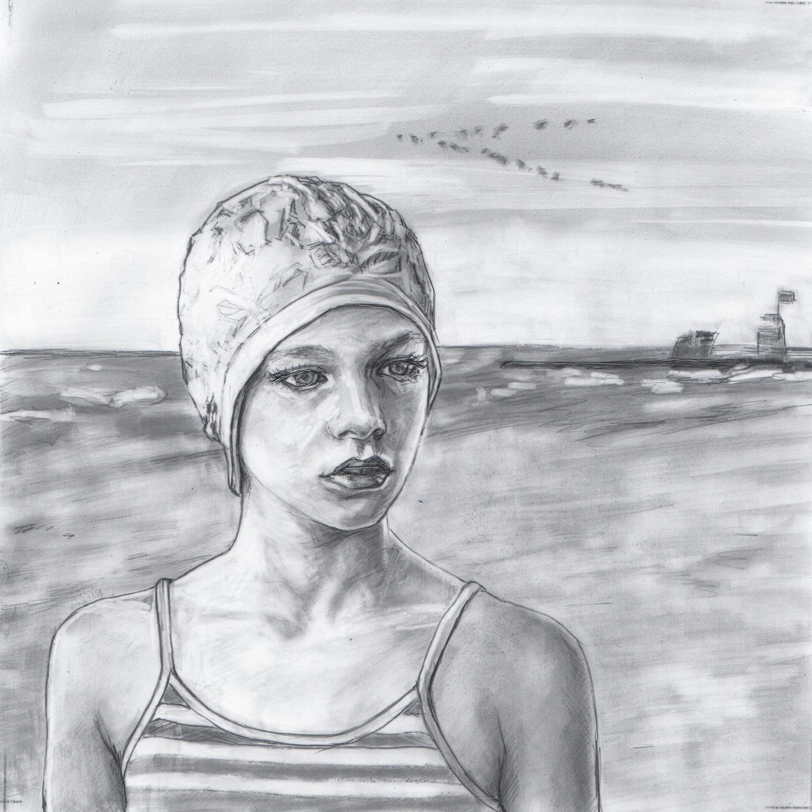 Kelly Grace, Study drawing of “Island Beach”, 2021