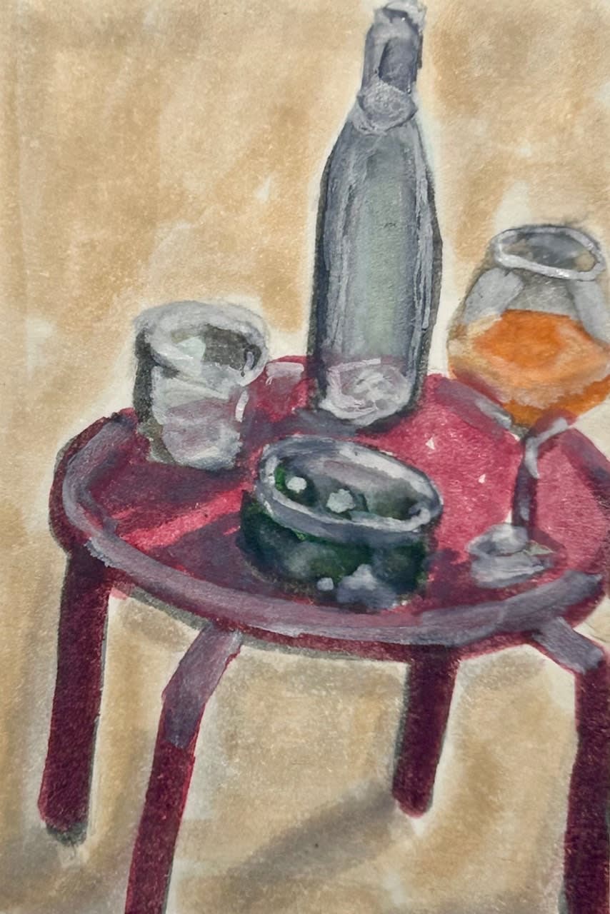 Alana Kinsey, natural wine and garlic olives, 2023
