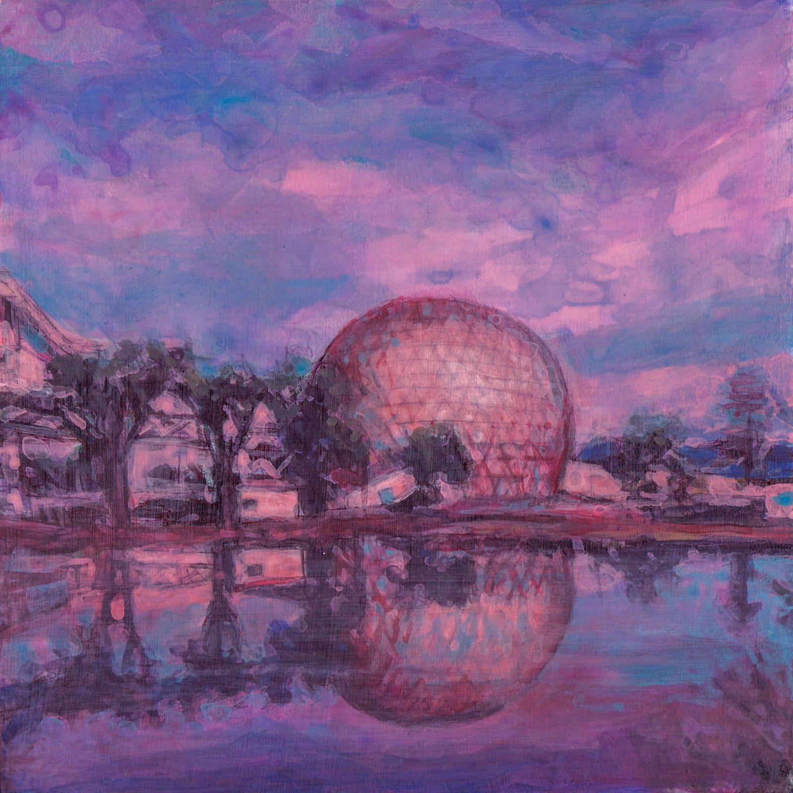 Kelly Grace, Study painting on panel of “Sunset on the Cinesphere”, 2025