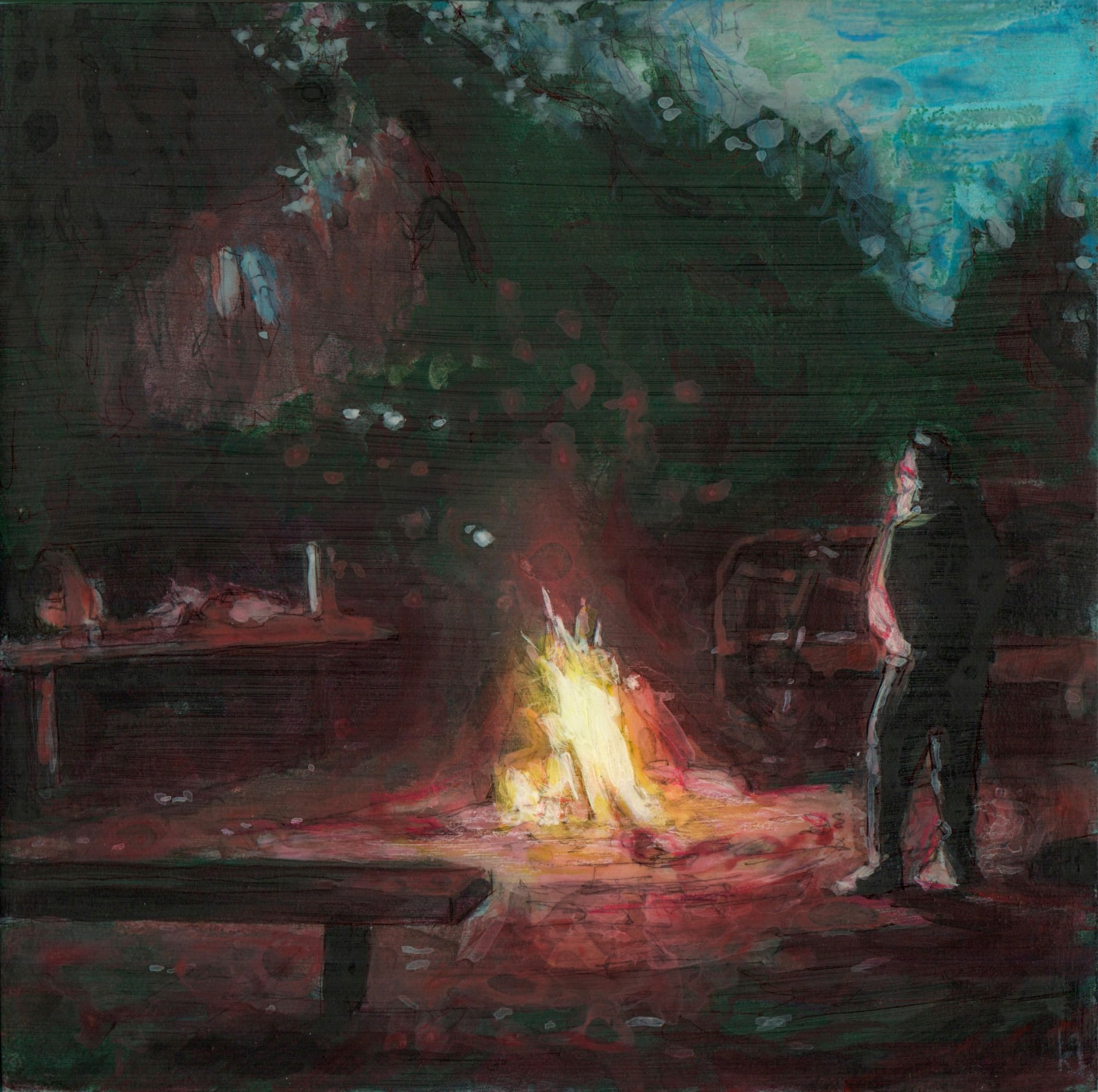 Kelly Grace, Study painting on panel of “Campfire”, 2025