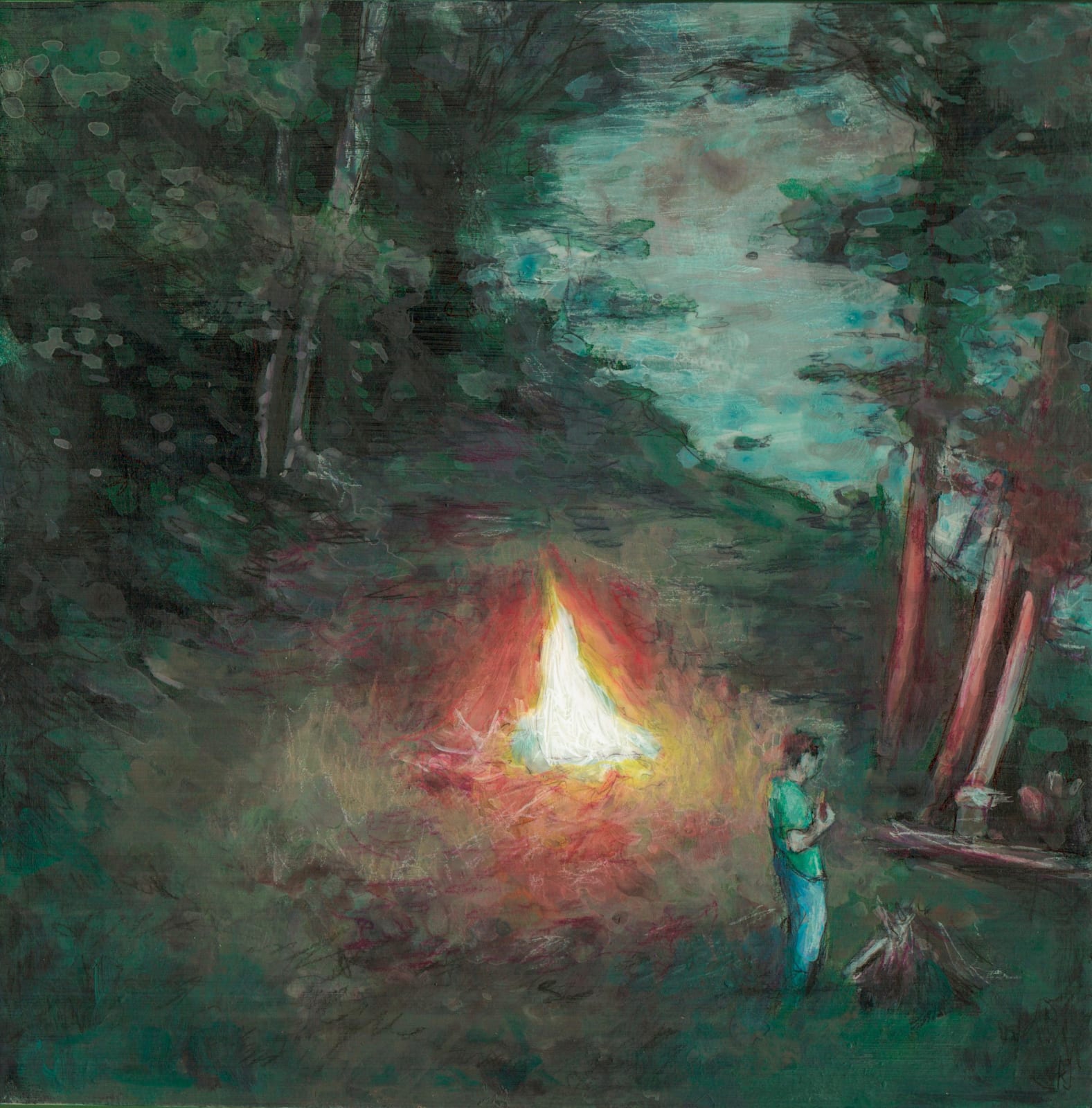 Kelly Grace, Study painting on panel of “Bonfire”, 2025