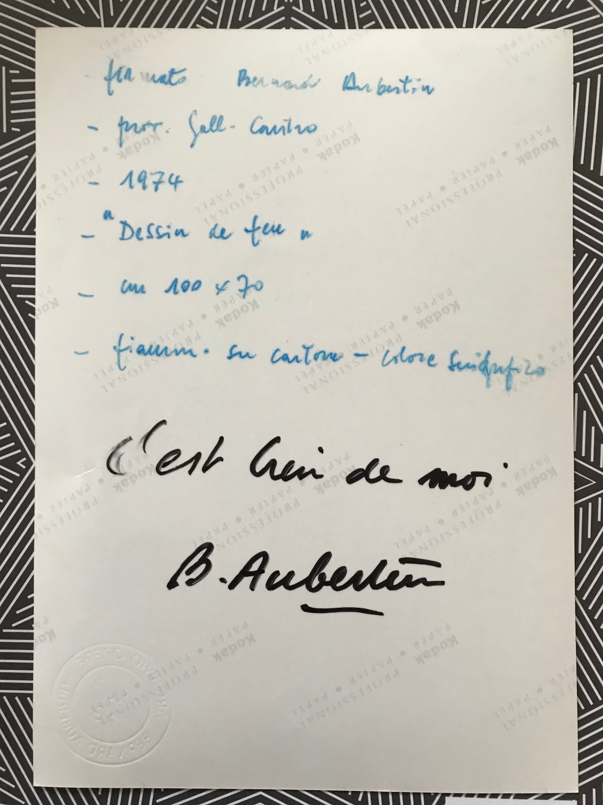 Bernard Aubertin, Dessin de feu, 1974