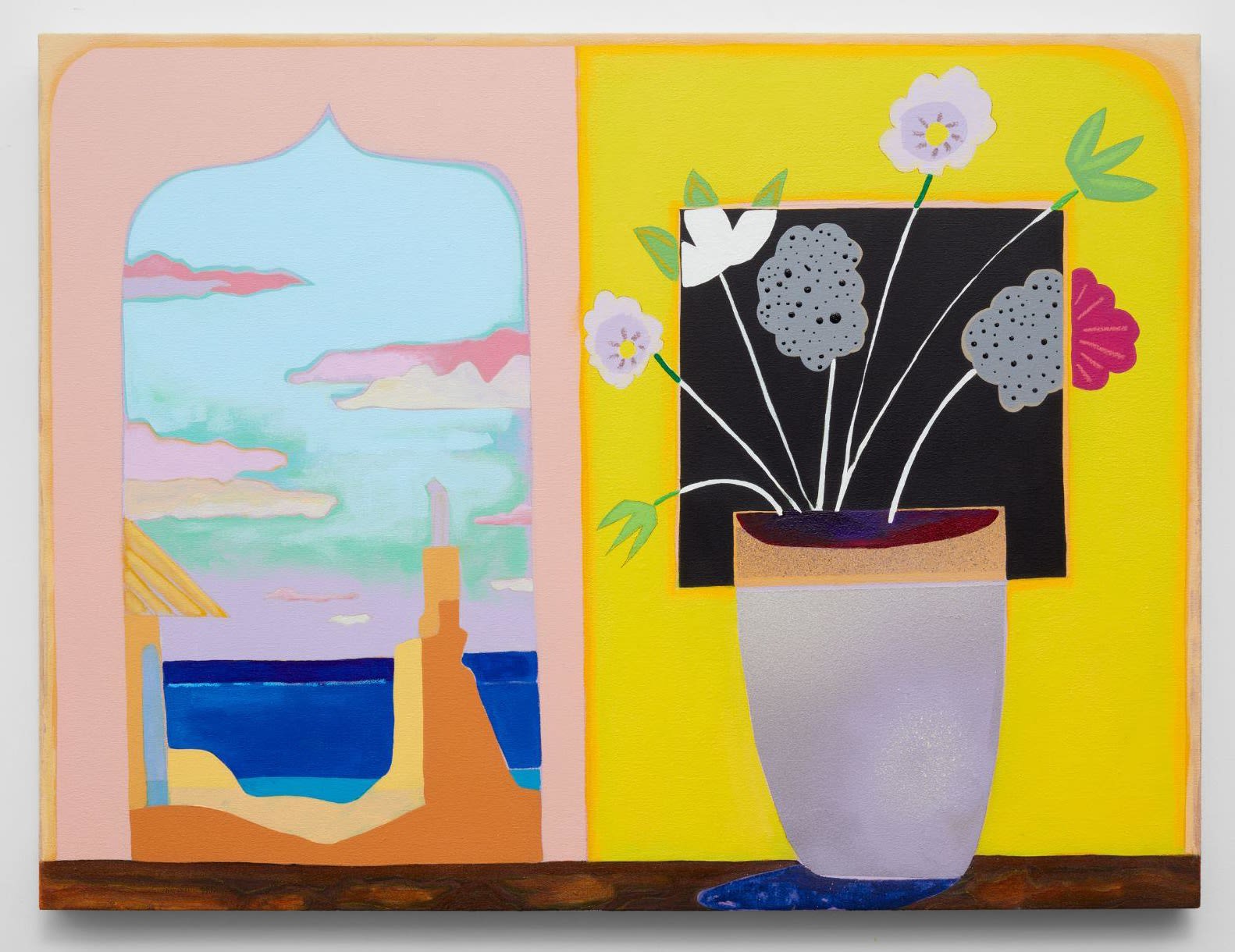 Luke Forsyth, Split Landscape (yellow/pink) Black and White Flowers, 2023