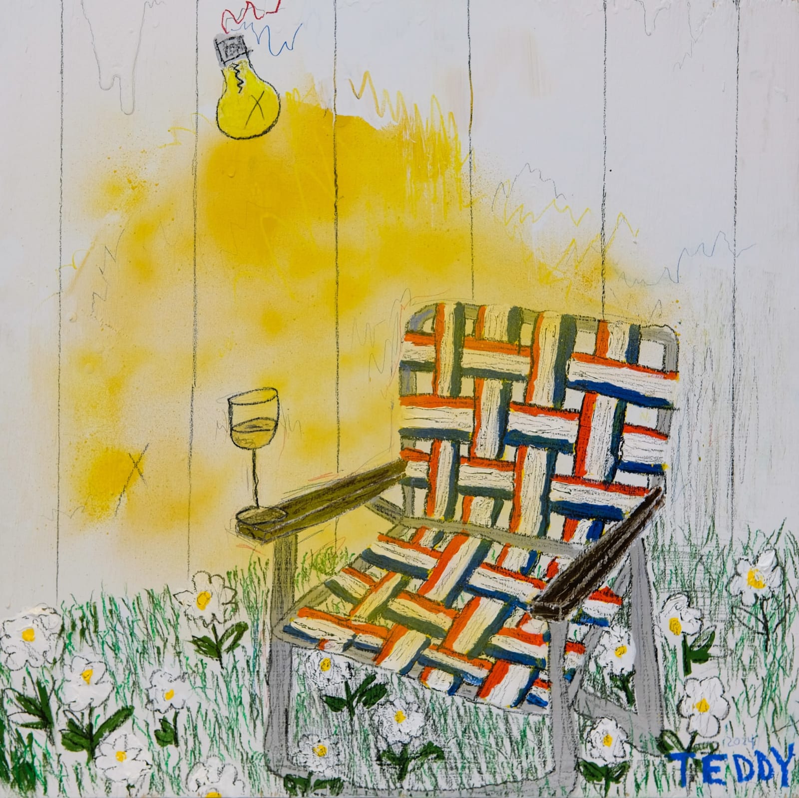 Teddy Benfield, Untitled (Wine Label 3: Lawn Chair), 2024