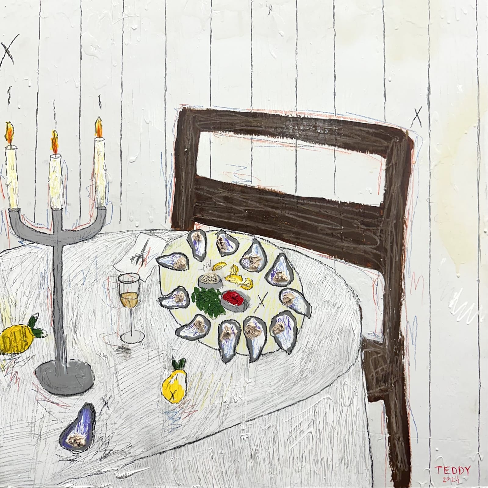 Teddy Benfield, Untitled (Candle Lit Dinner / Oysters), 2024