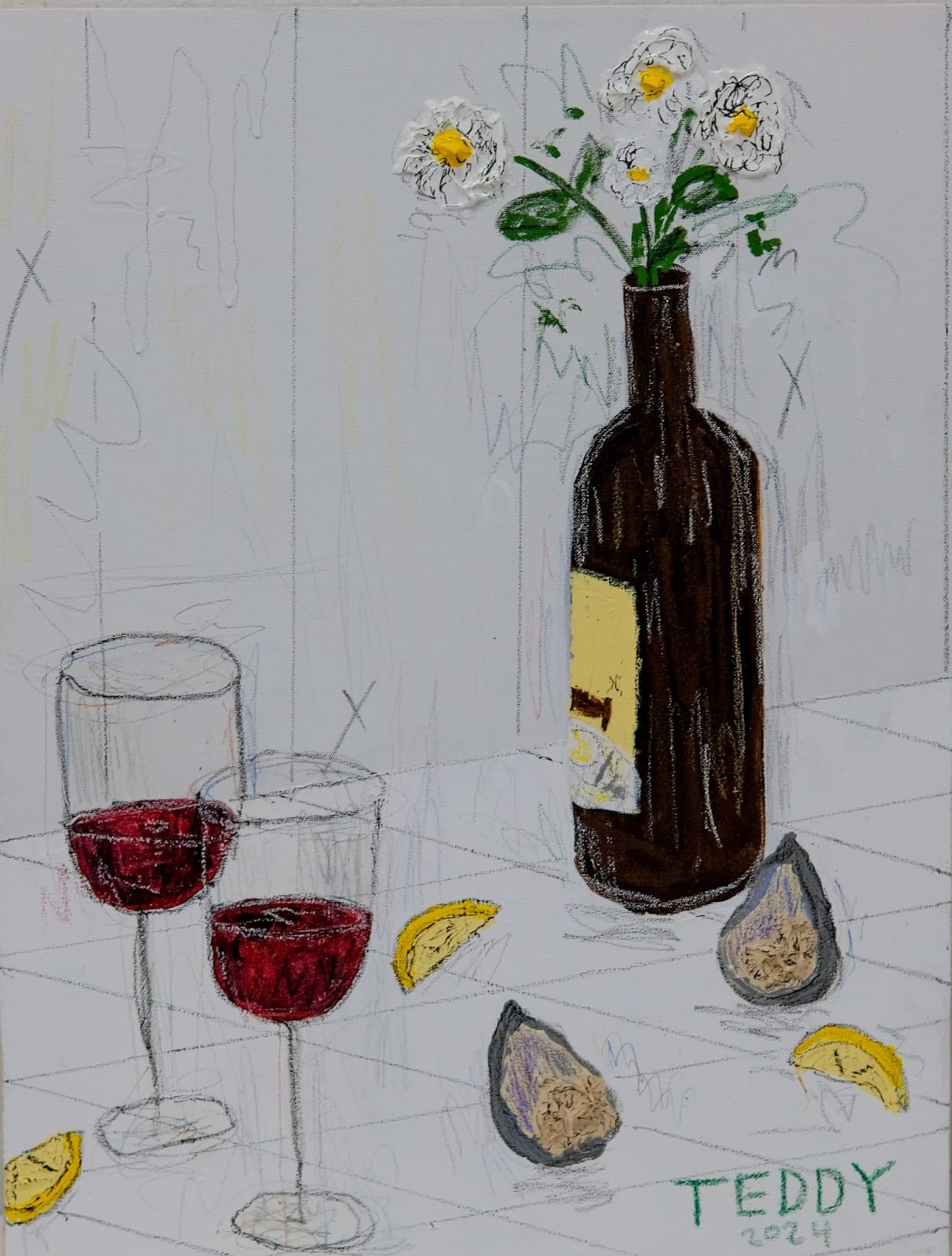Teddy Benfield, Untitled (Oysters, Red Wine, Oh No...), 2024