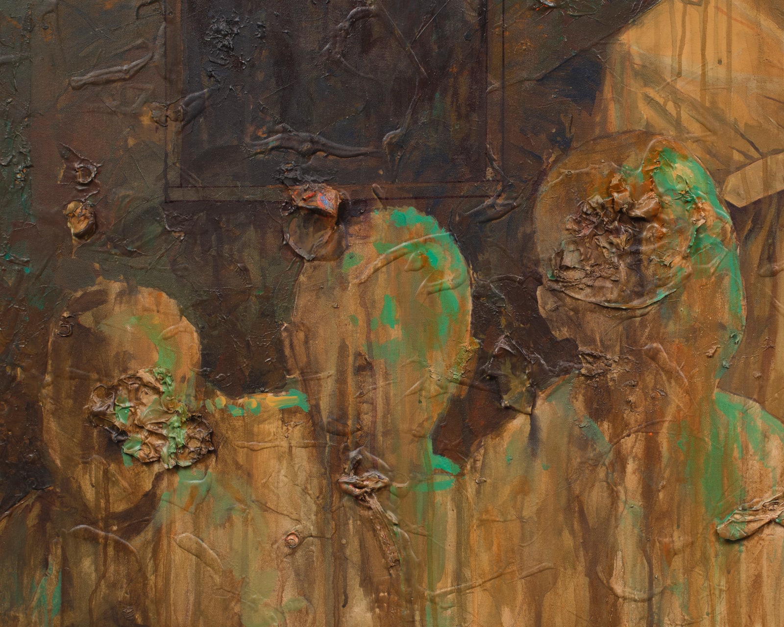 Detail 1 of Invincible Casualties, 2025 by Chinemerem Eme Omeh, Nigerian figurative painter exploring resilience and struggle, ACA Galleries New York exhibition.