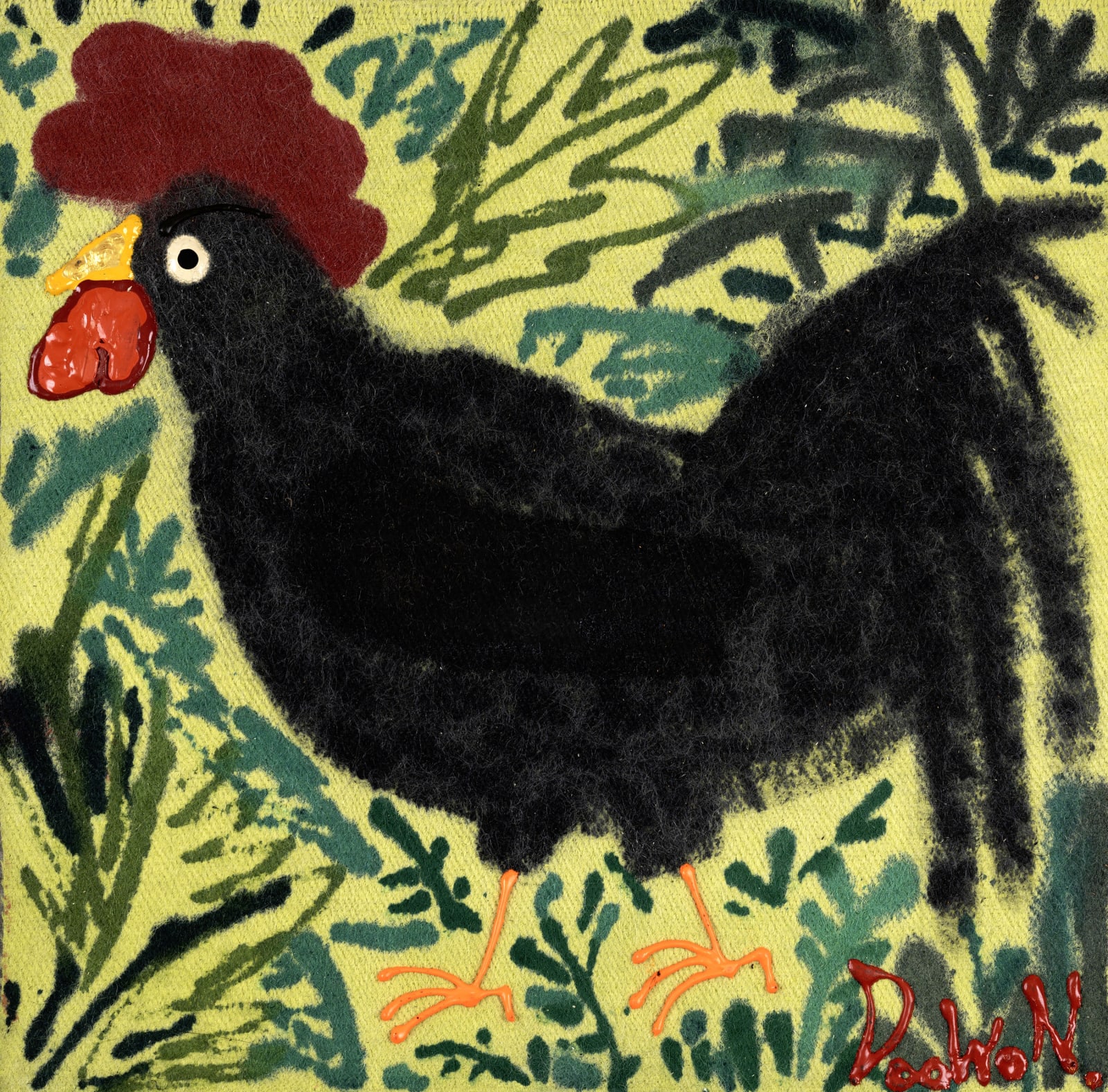 The Rooster Strolling in the Meadow