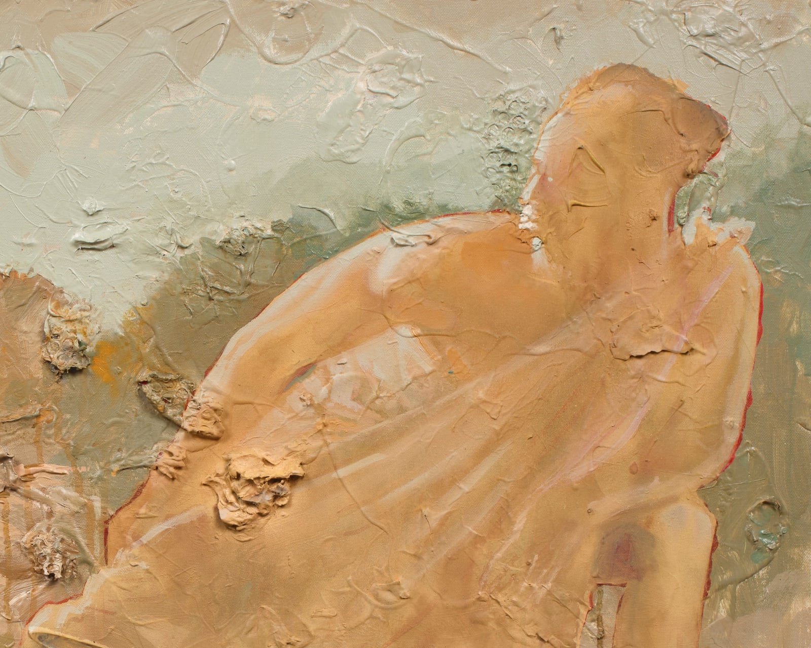 Detail of adult figure from Conversation with Forgotten Self, 2025 by Chinemerem Eme Omeh, contemporary Nigerian figurative painting on resilience and transformation, ACA Galleries Chelsea New York.