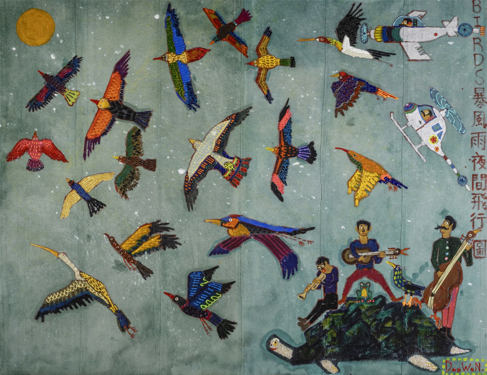 Birds in a Stormy Night Sky