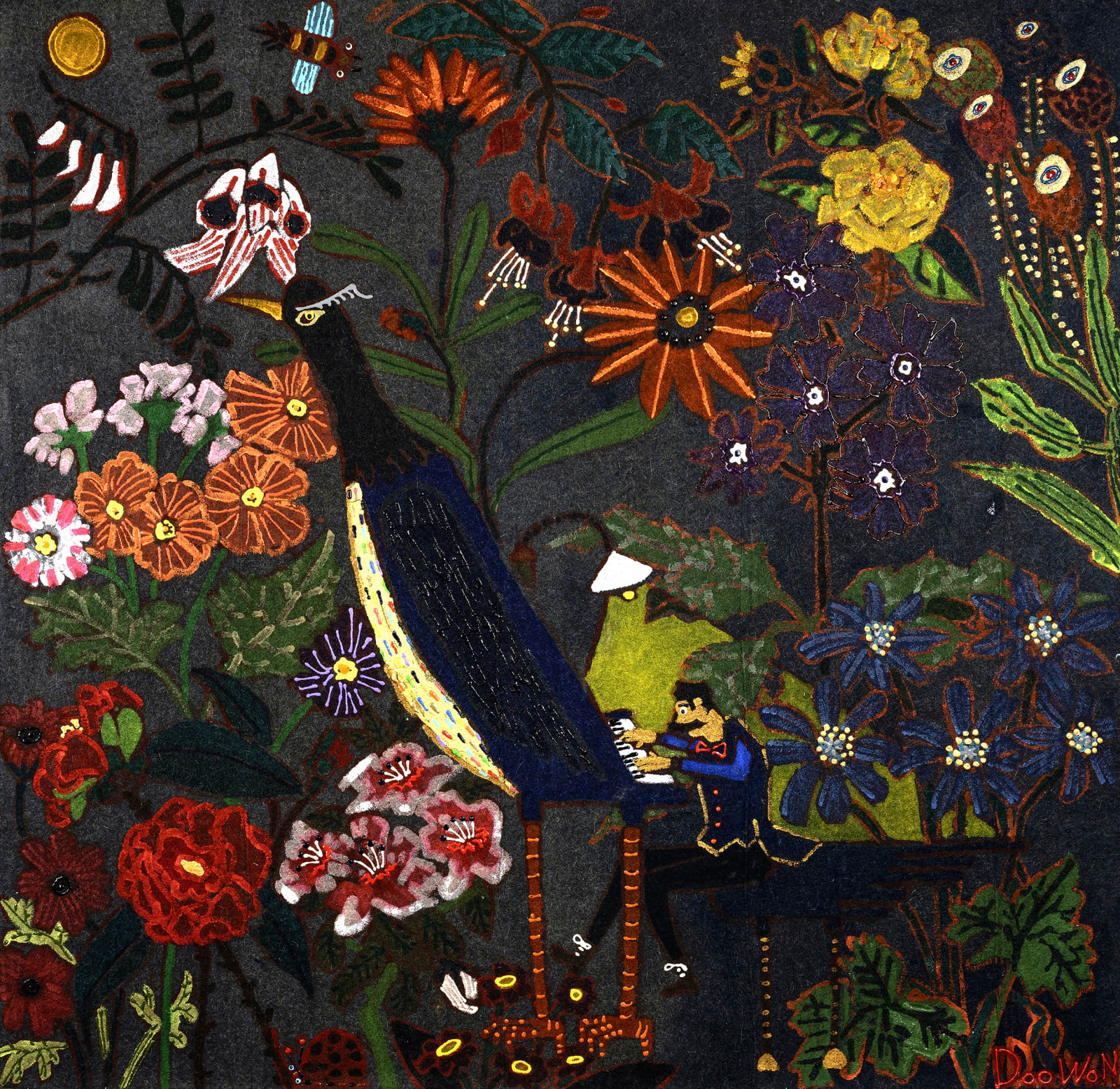 The Bird Pianist in the Flower Garden