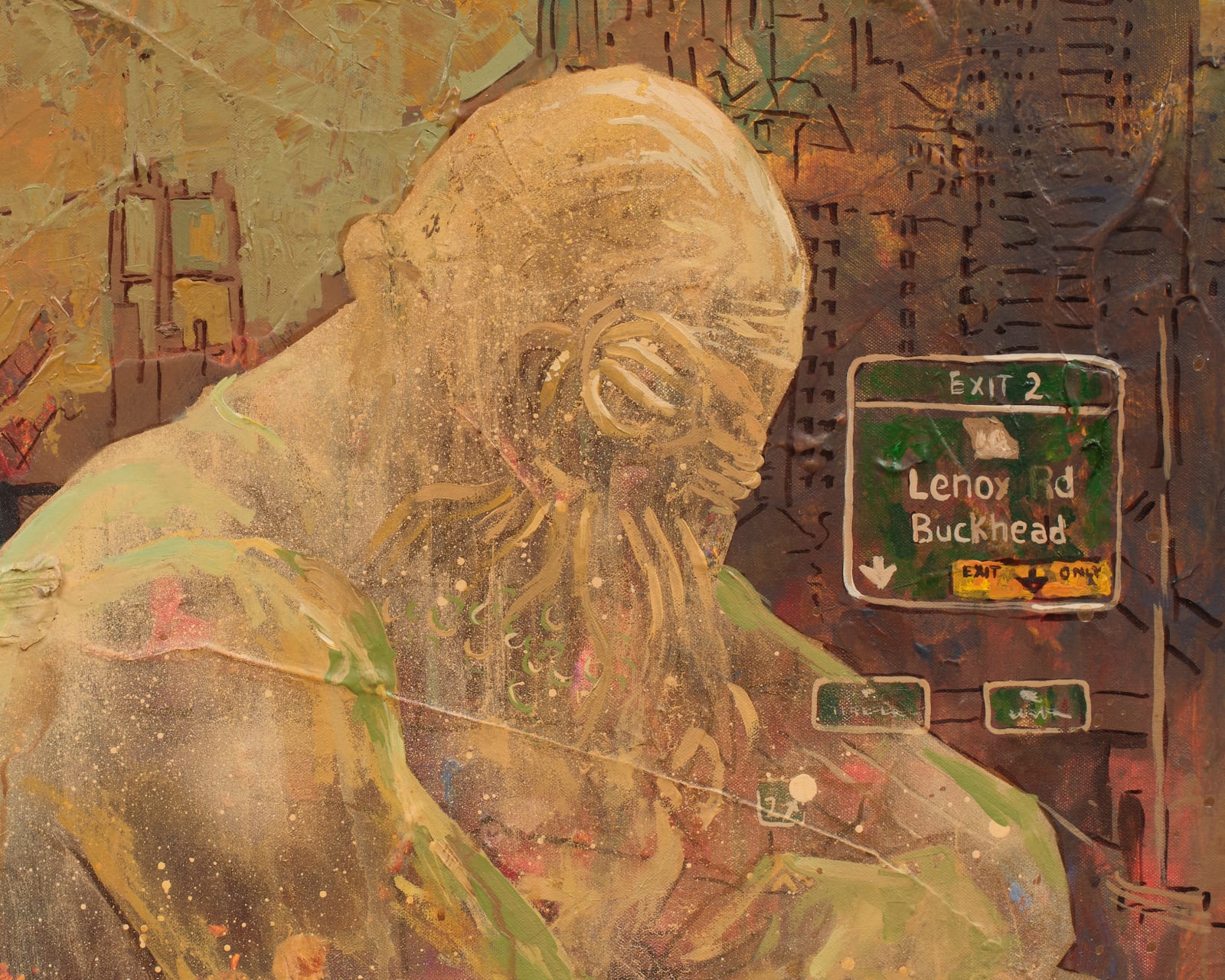 Detail of subject in Cross Road, 2025 by Nigerian artist Chinemerem Omeh, figurative painting reflecting choice and transformation, exhibited at ACA Galleries NYC.