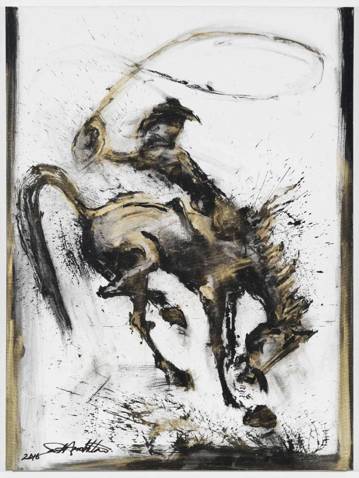 Horse and Rider (Black and Gold on White)