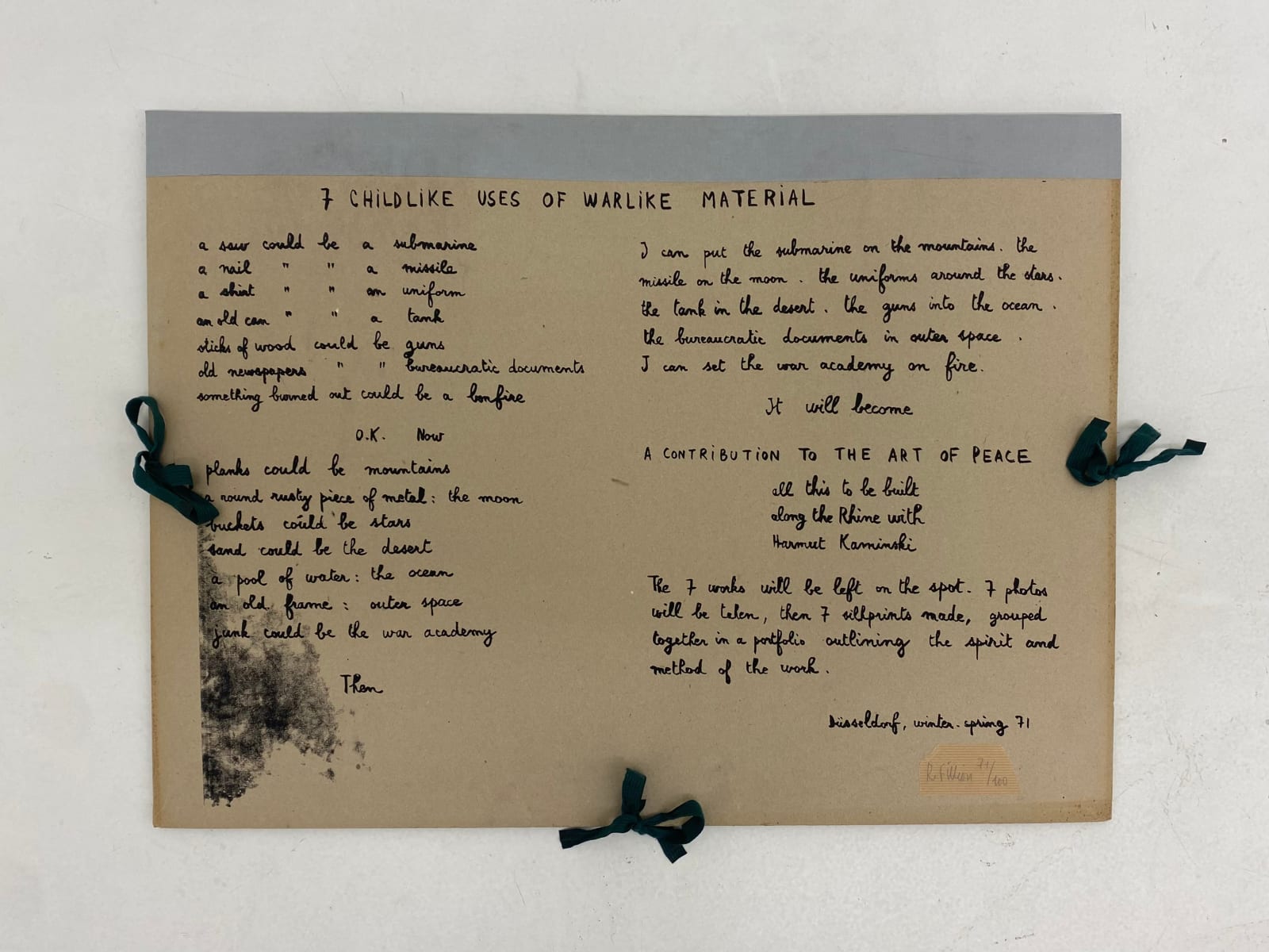Robert Filliou, 7 childlike uses of warlike material, 1971