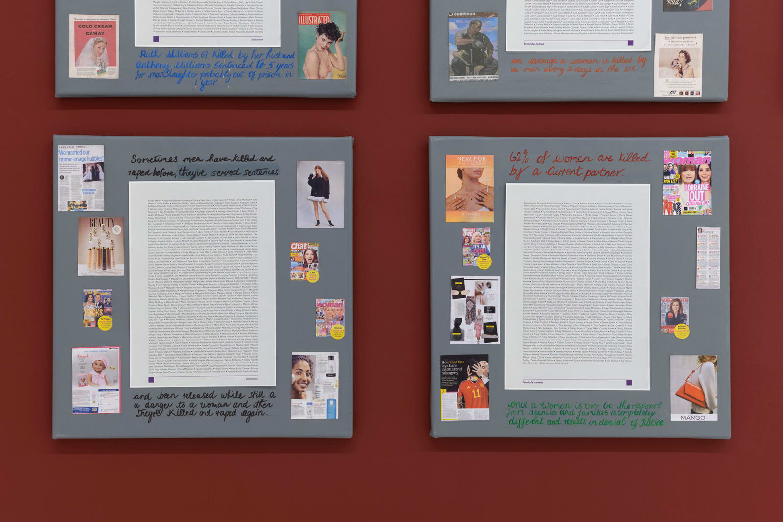 Margaret Harrison, Counting Dead Women. Panels, 2023