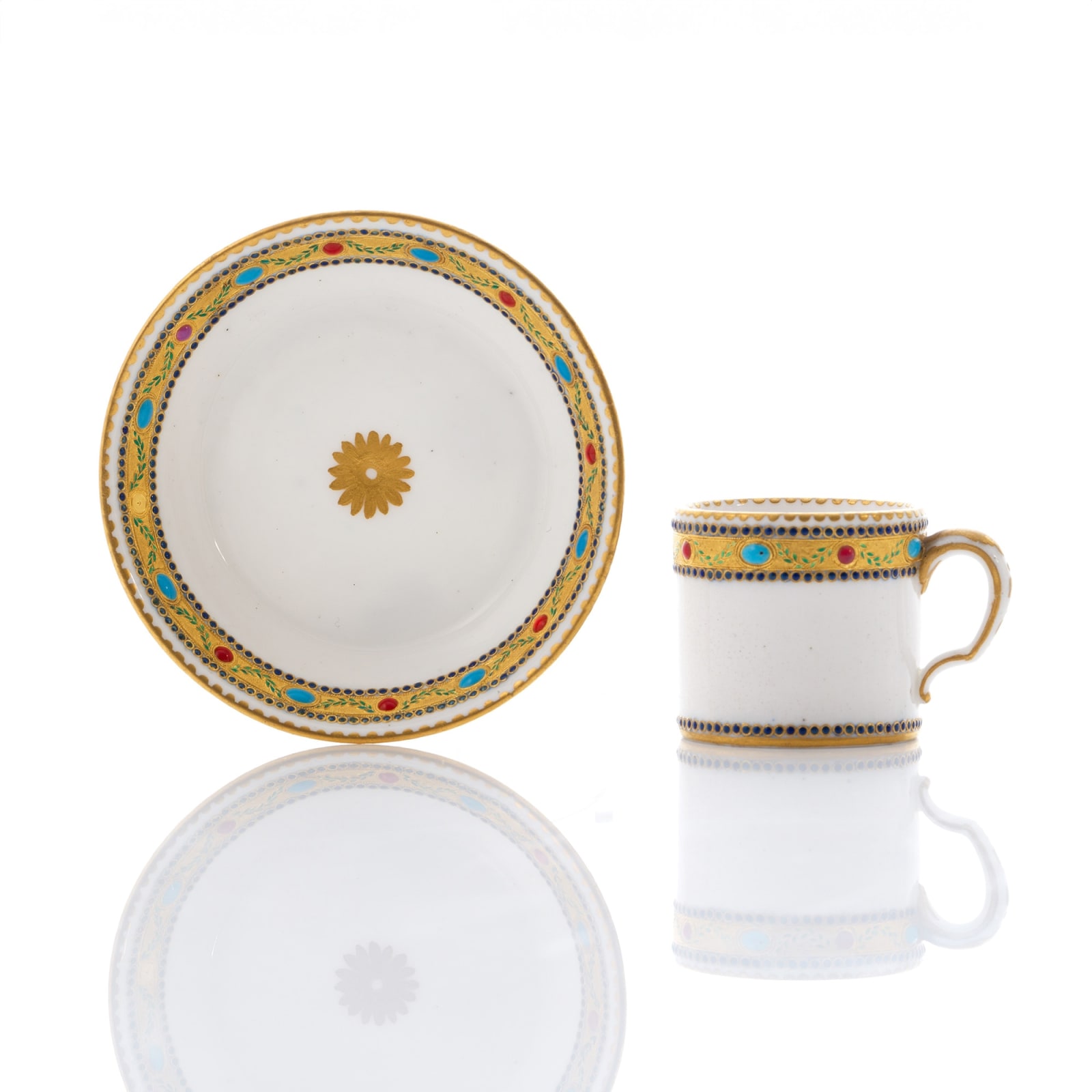 Sèvres Porcelain, A Soft-Paste Sèvres Porcelain 'jewelled' Cup & Saucer, circa 1780-82