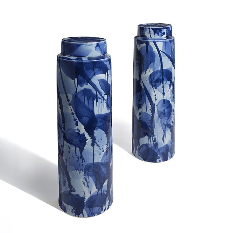 Felicity Aylieff, A Pair of Blue & White Lidded Vases, 2023