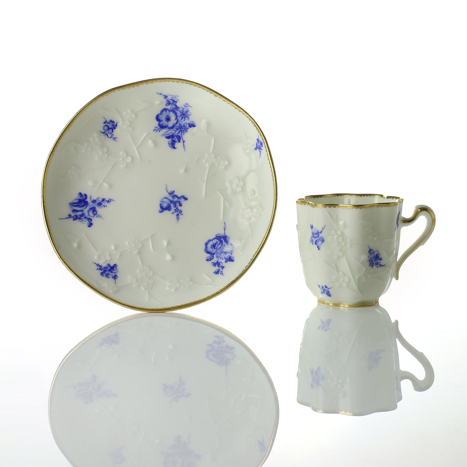 Sèvres Porcelain, A Sèvres Porcelain Octagonal Cup and Saucer, 1759