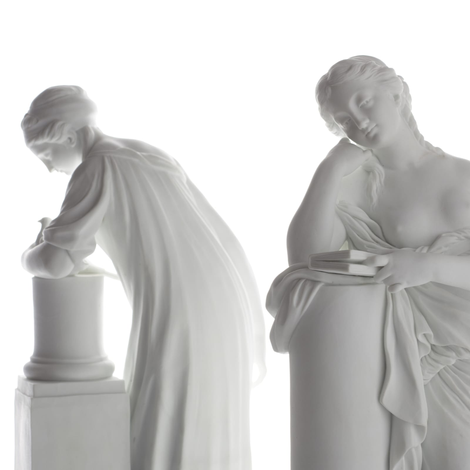 Sèvres Porcelain, A Pair of French 18th Century Hard-Paste Sèvres Porcelain Biscuit Figures of Melancholy and Meditation , circa 1780-90