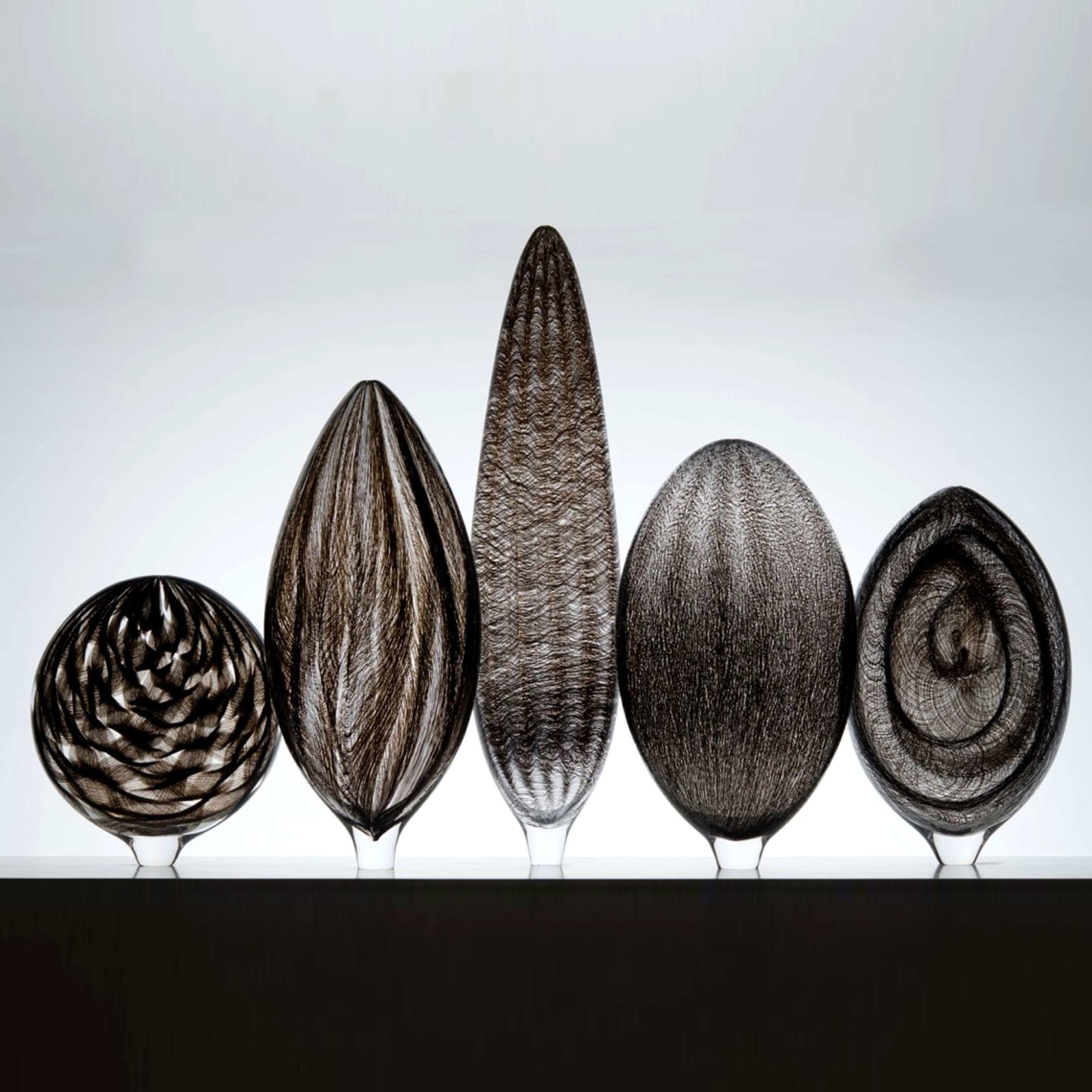 Tobias Møhl, Collection of Five Black Twill Vessels, 2014